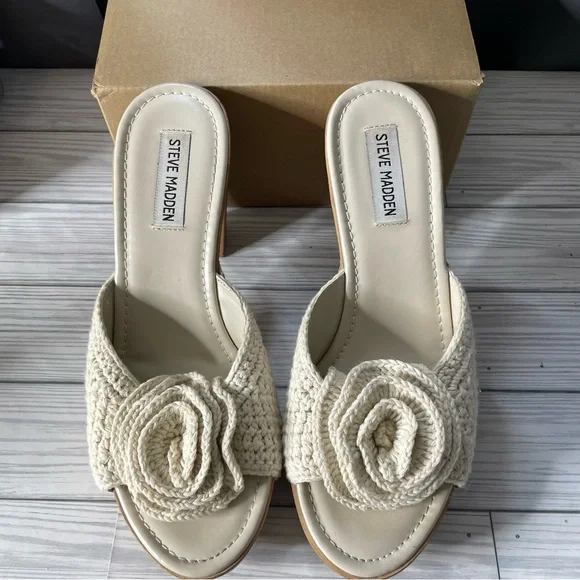 Steve Madden Cream Crochet Woven Platform Sandals size 9 - Picture 4 of 8